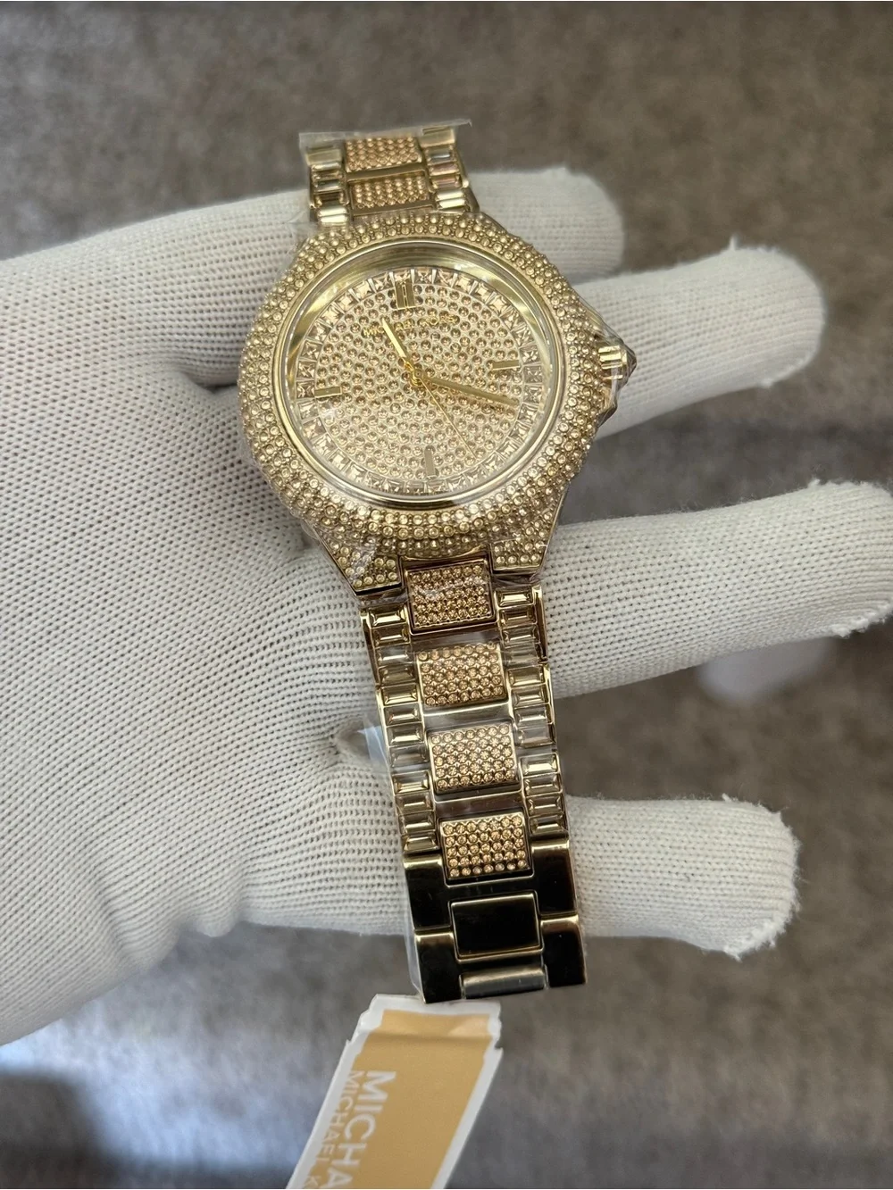 Michael Kors Camille Diamonds Gold Dial Gold Steel Strap Watch For Women